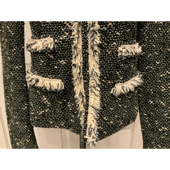 Nanette Lepore Black & White Tweed Jacket W/ Fringe Trim, Size 0 (US) - Picture 3 of 9